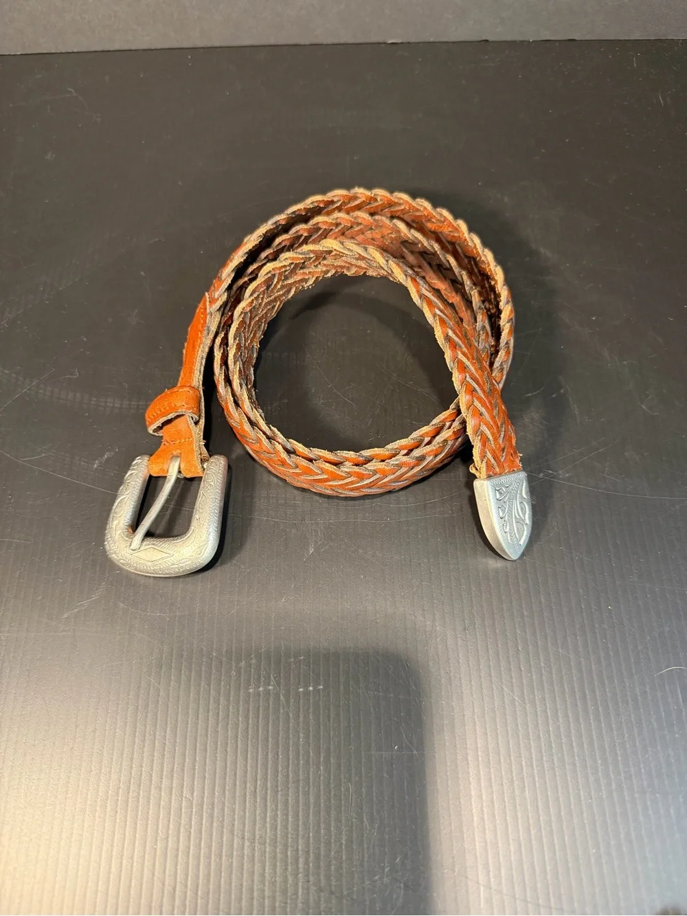 Vintage Western Braided Leather Belt Size 32 Italian Full Grain Unisex